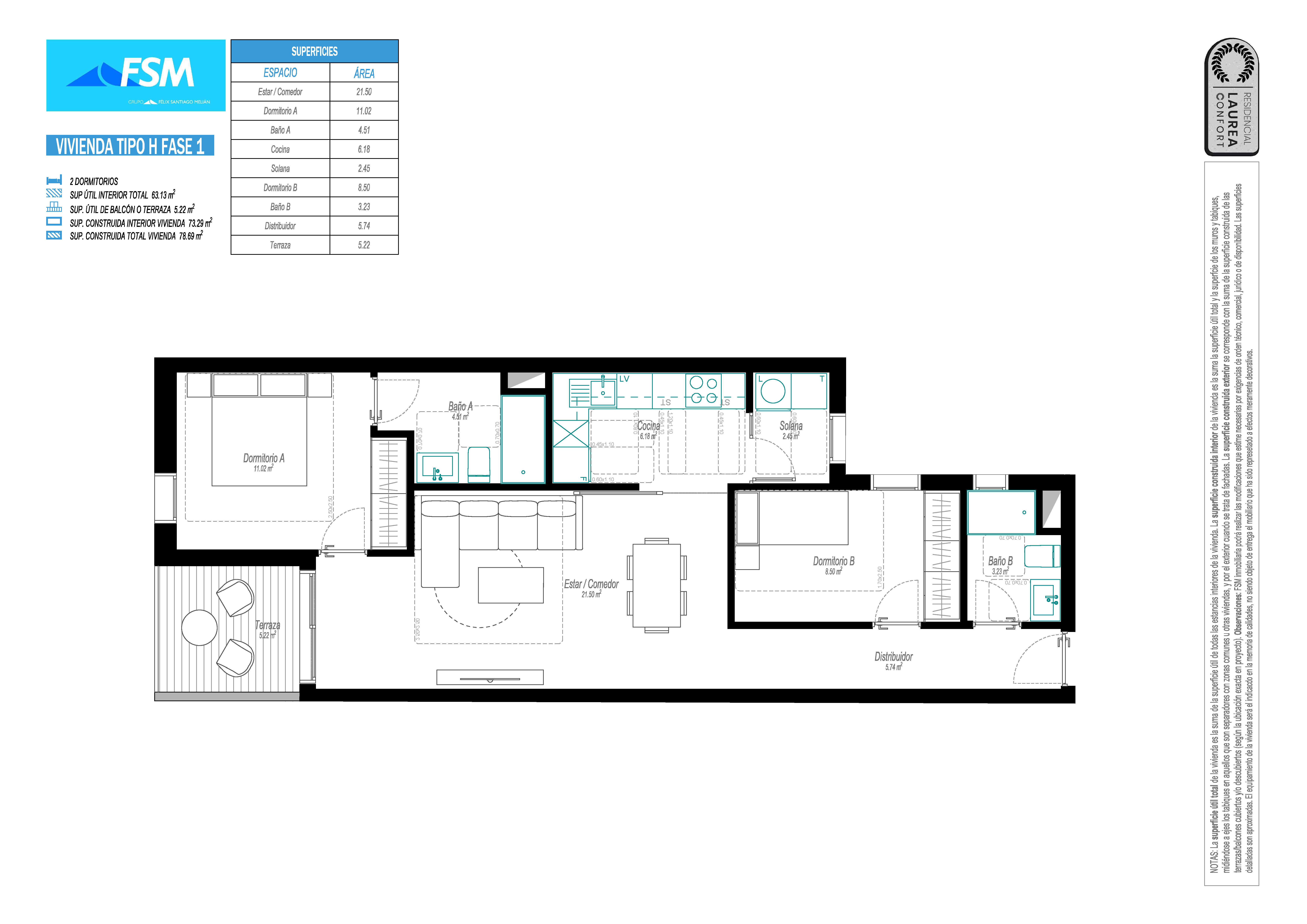 Vivienda tipo H - 2 dormitorios