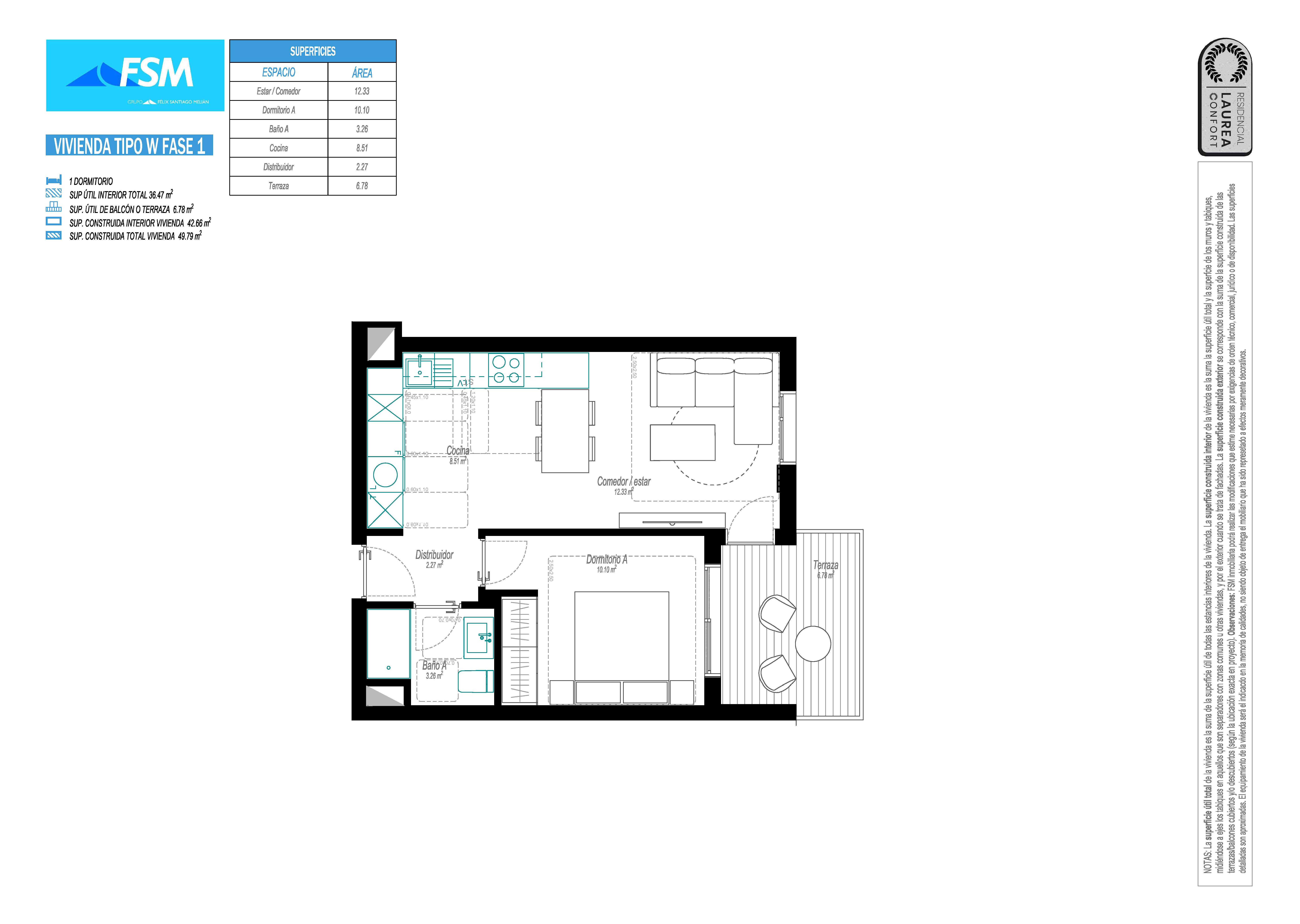 Vivienda tipo W - 1 dormitorio