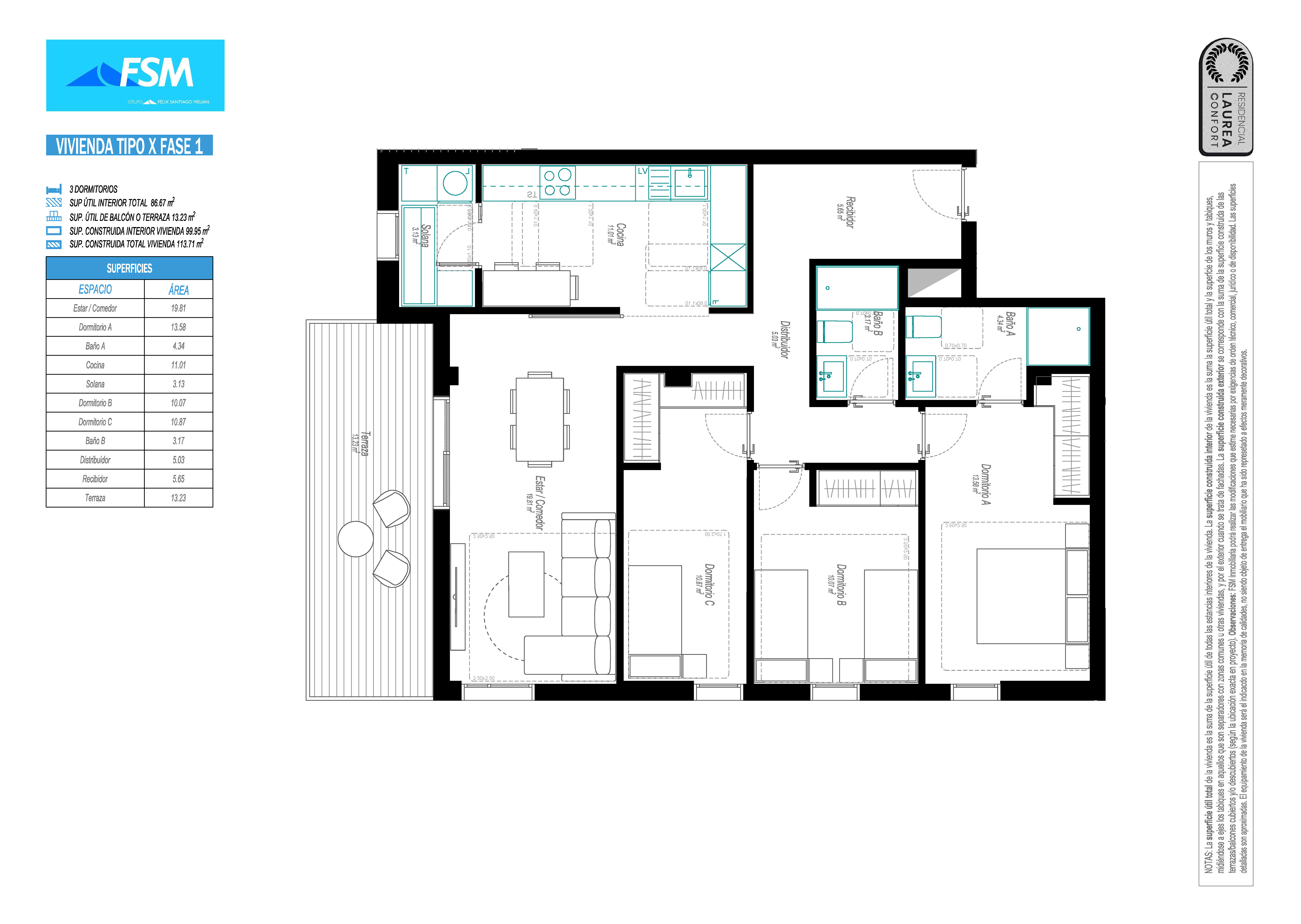 Vivienda tipo X - 3 dormitorios